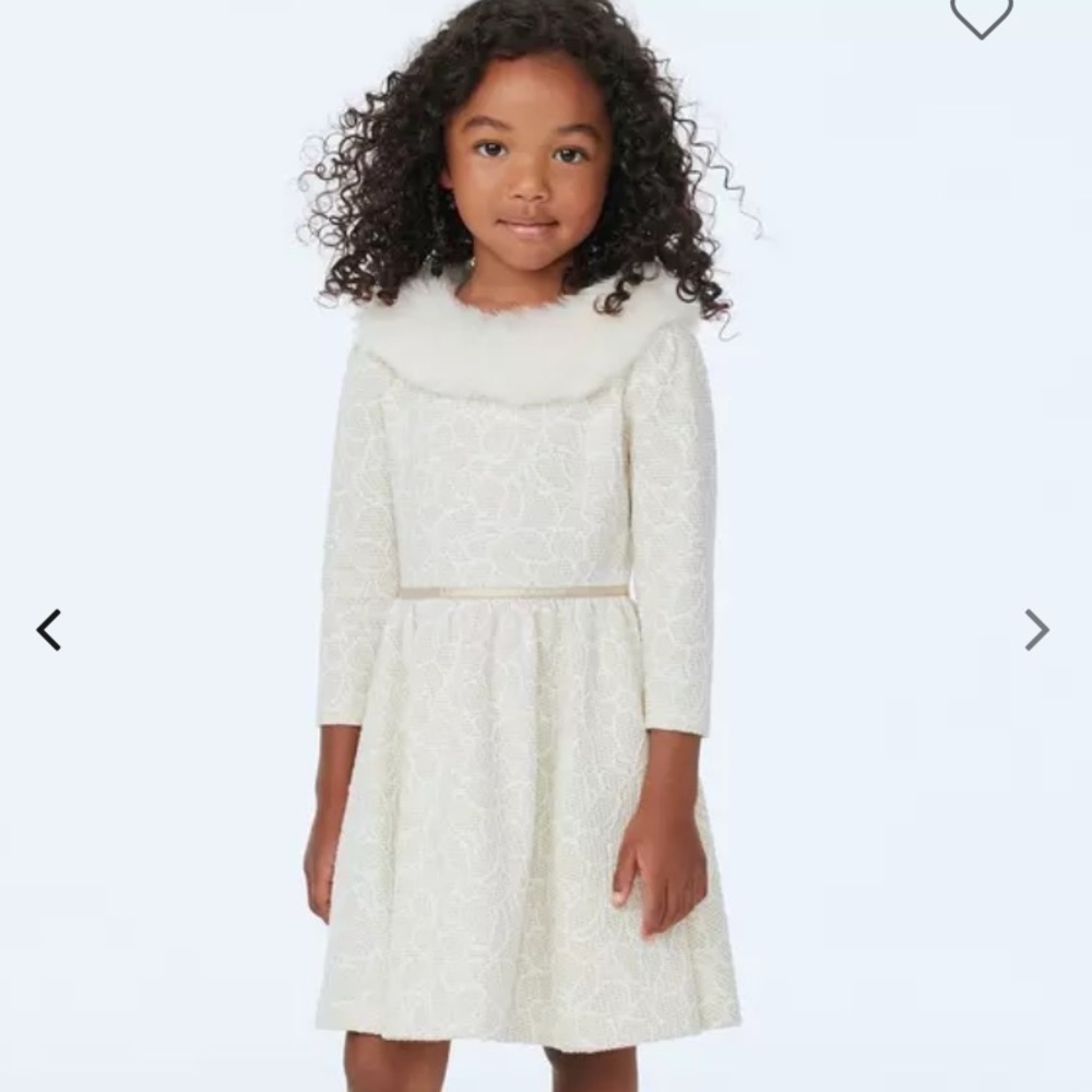 JANIE AND JACK / Floral Jacquard Faux Fur Collared Dress Size 18-24 months